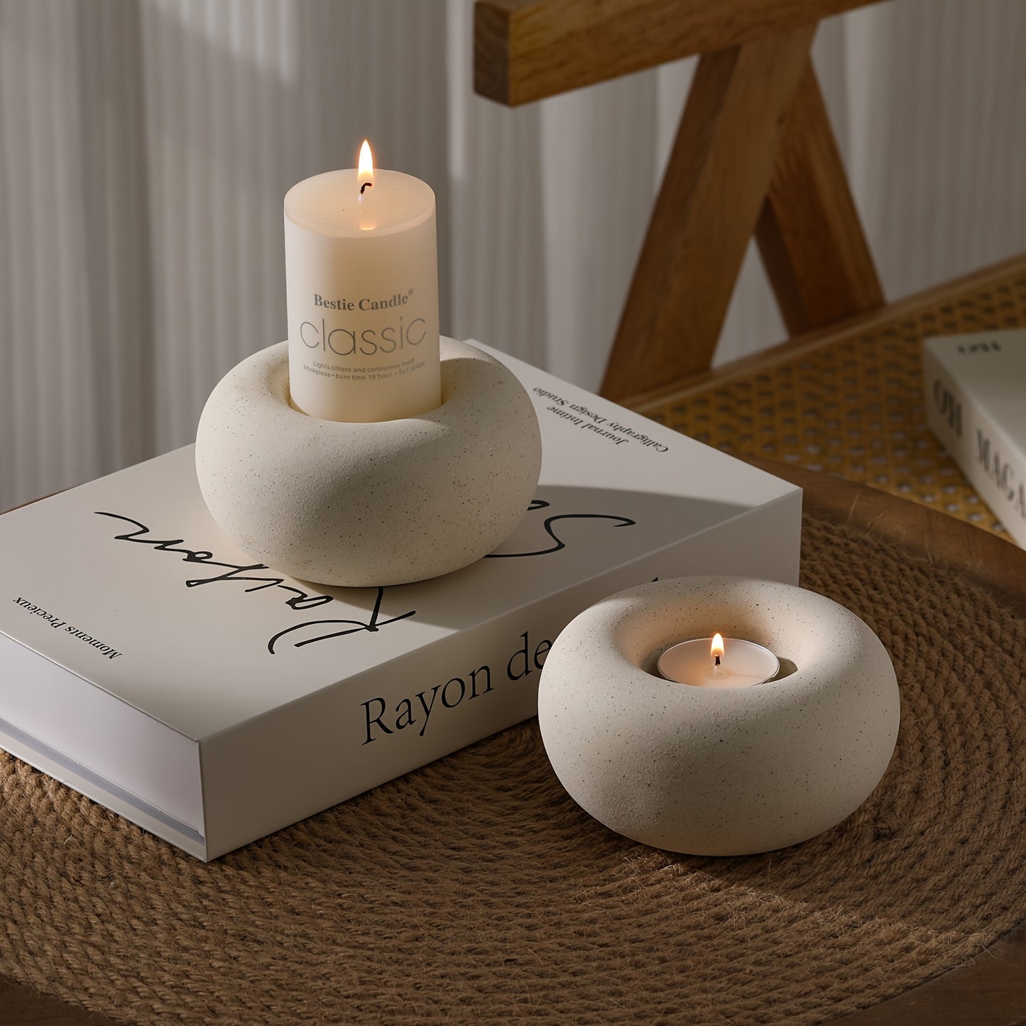 Round Stone Shaped Ceramic Candle Holder