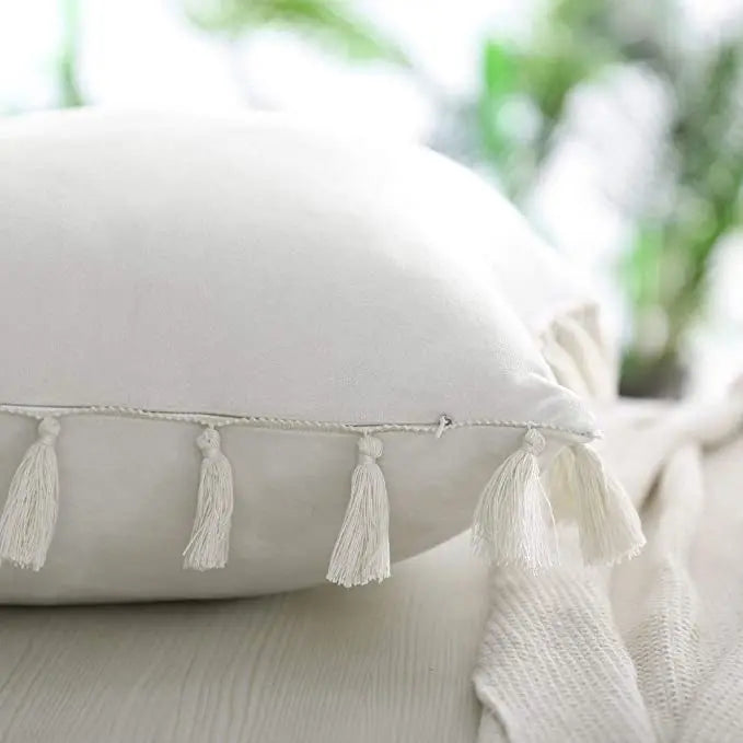 Solid Tassel Plush Pillowcase