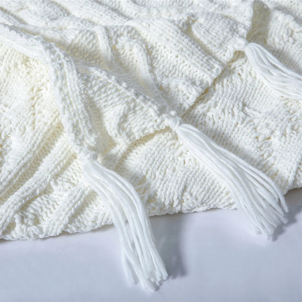 Scandinavian Fringe Knitted Throw Blanket