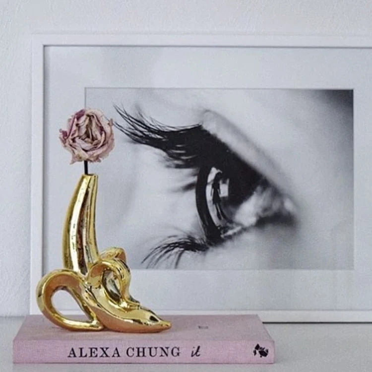 Ceramic & Gold Banana Flower Vase