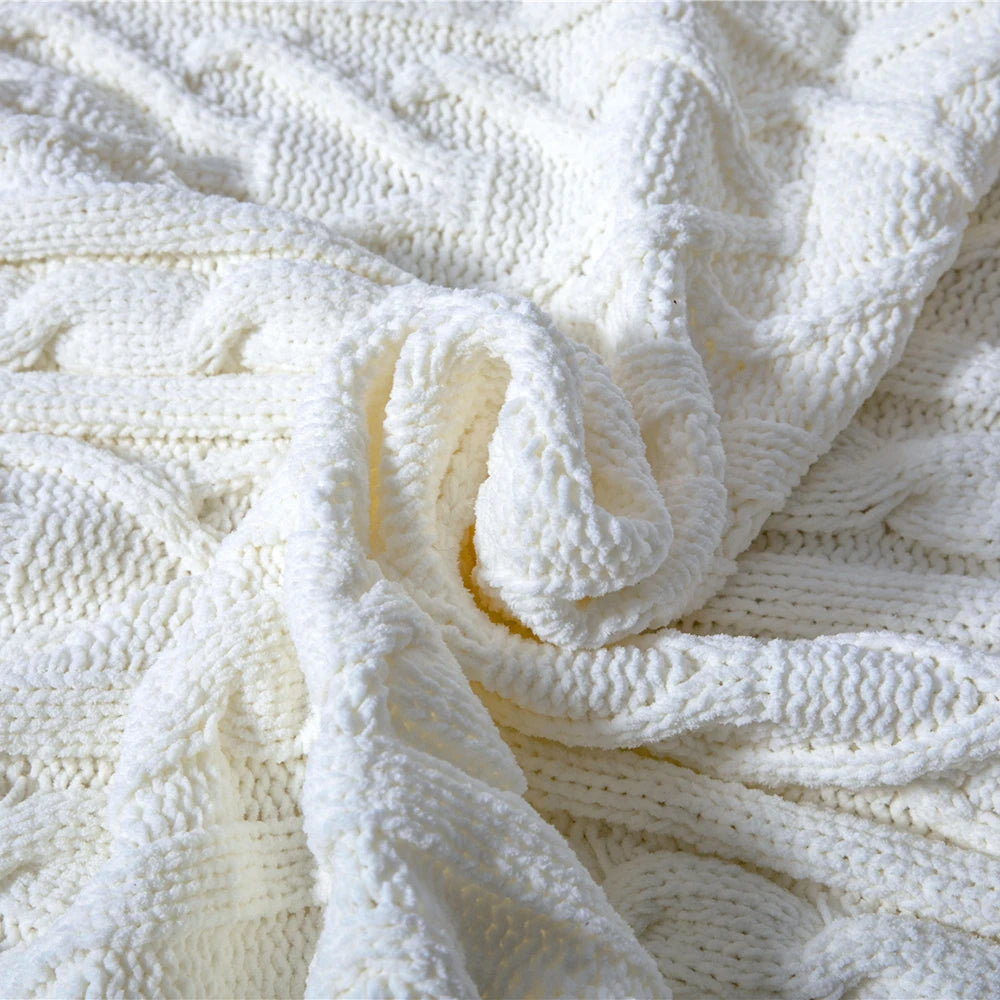 Scandinavian Fringe Knitted Throw Blanket