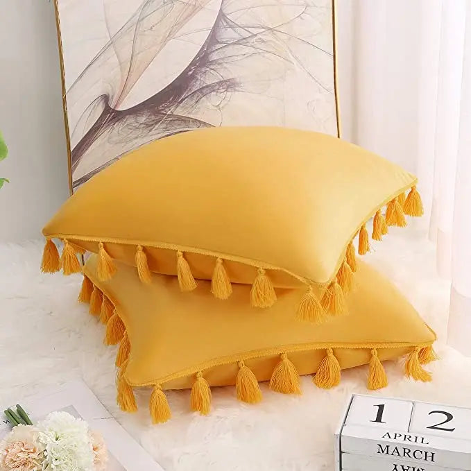 Solid Tassel Plush Pillowcase