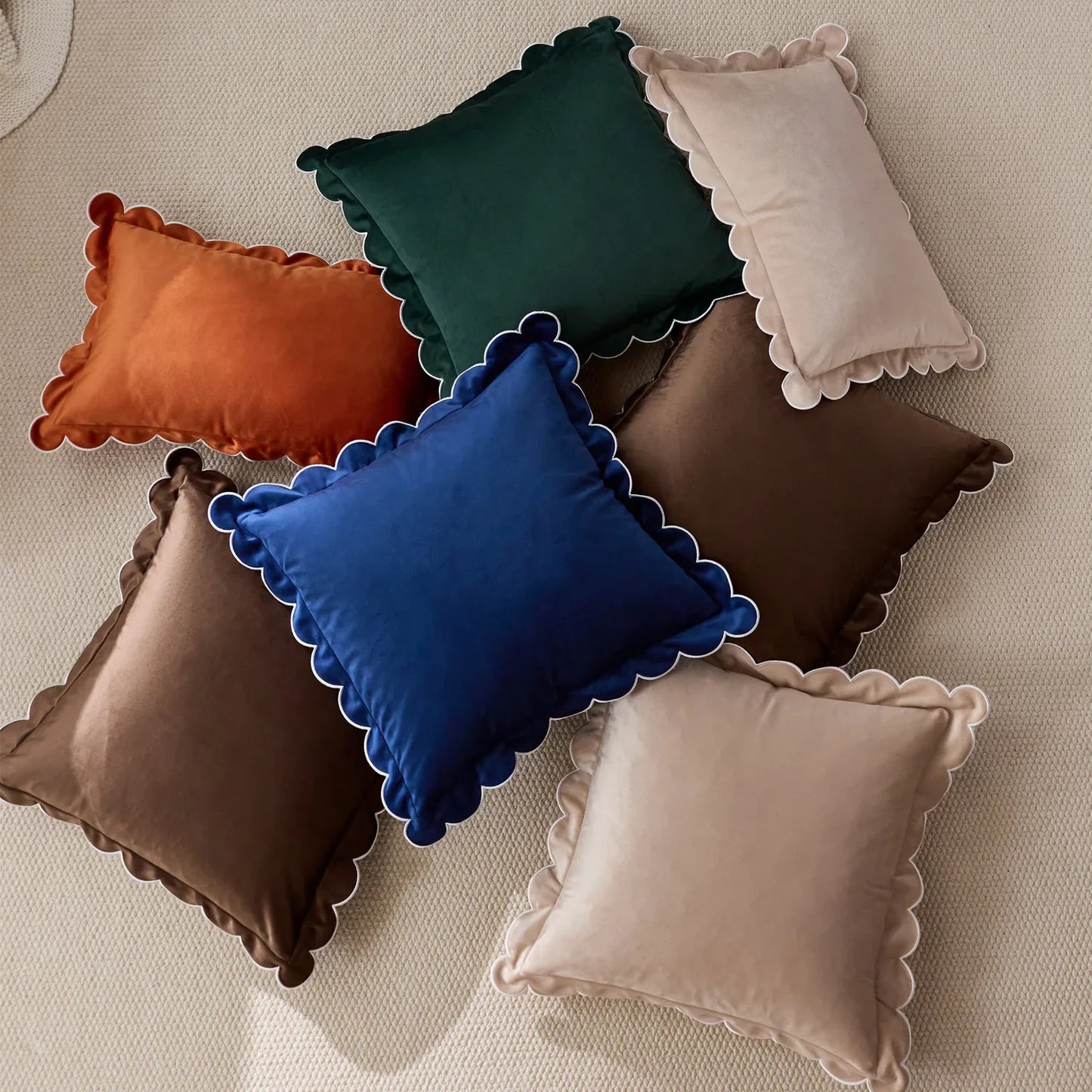 Scalloped Edge Velvet Pillow Cover
