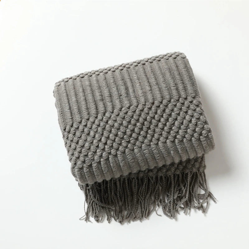 Geometric Striped Fringe Throw Blanket