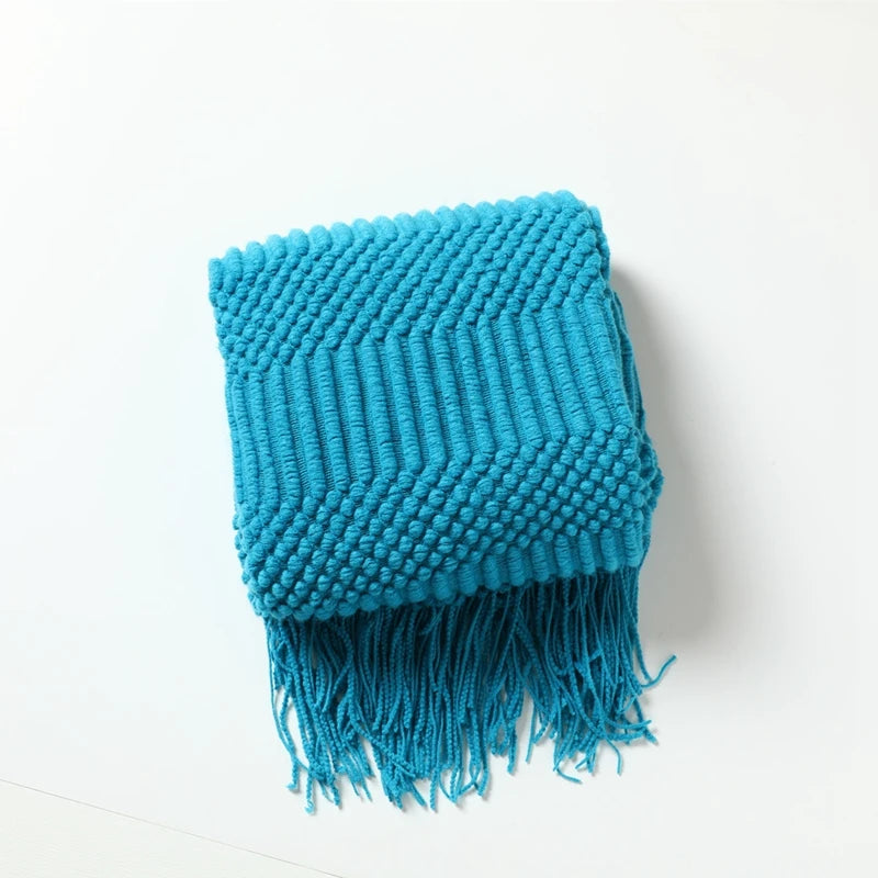 Geometric Striped Fringe Throw Blanket