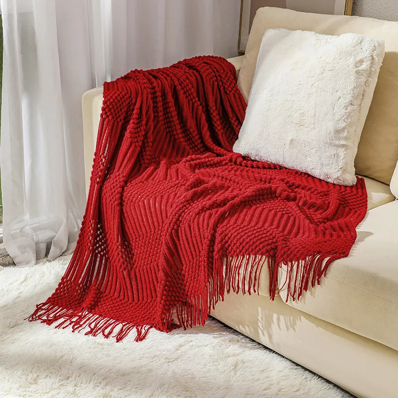 Geometric Striped Fringe Throw Blanket