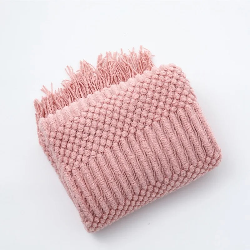 Geometric Striped Fringe Throw Blanket