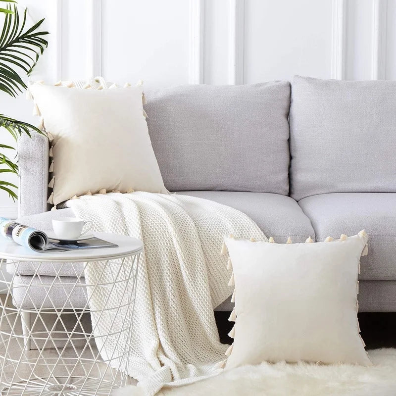 Solid Tassel Plush Pillowcase