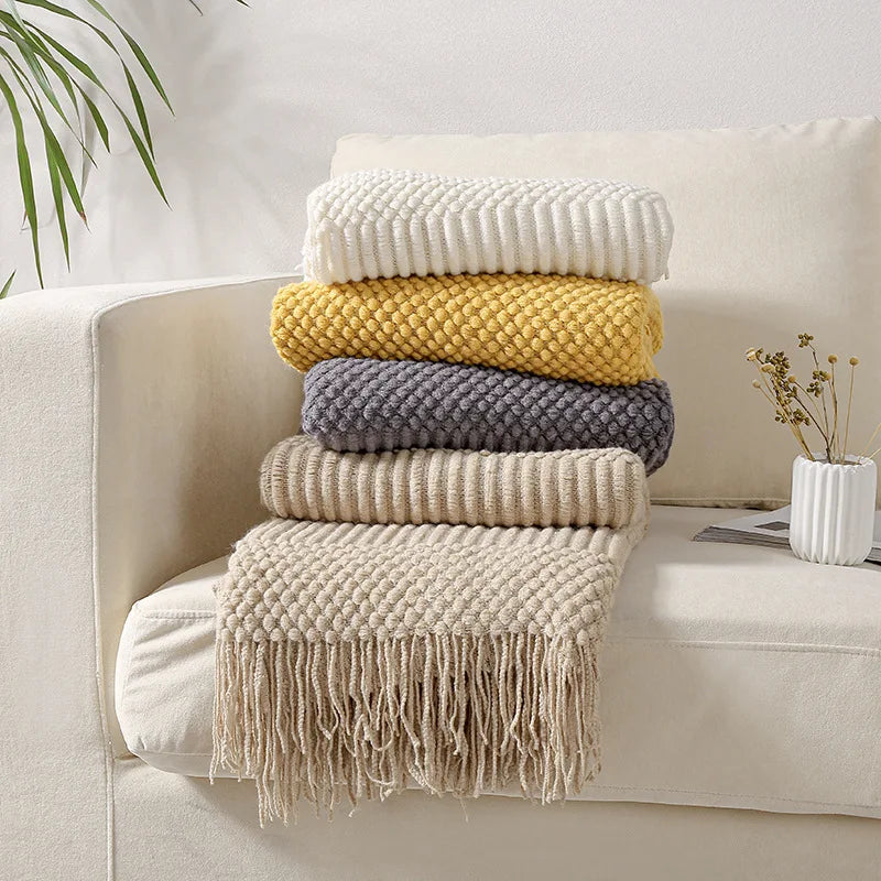 Geometric Striped Fringe Throw Blanket