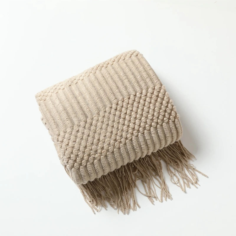 Geometric Striped Fringe Throw Blanket