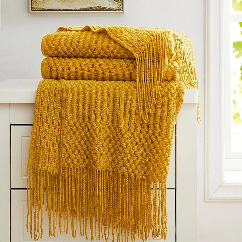 Geometric Striped Fringe Throw Blanket