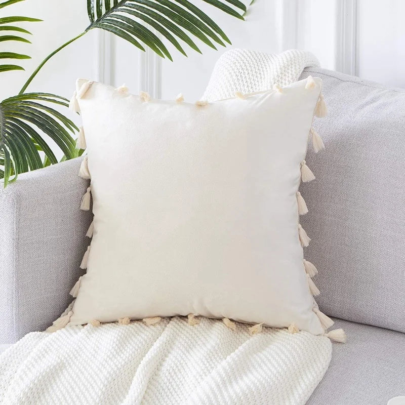 Solid Tassel Plush Pillowcase
