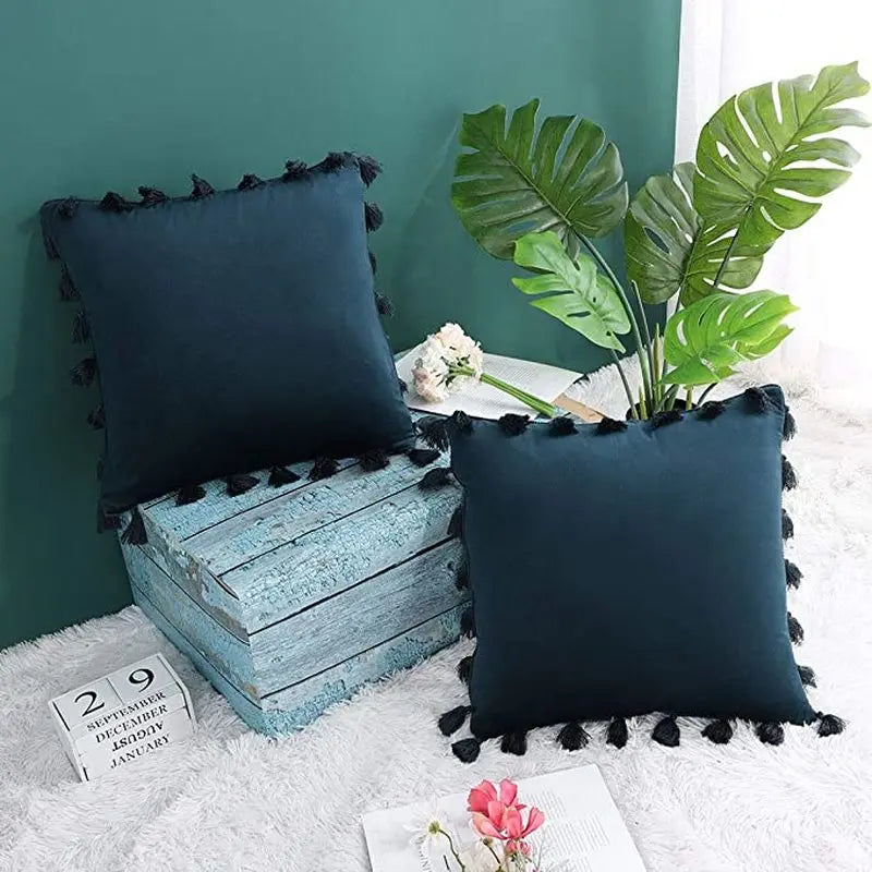 Solid Tassel Plush Pillowcase