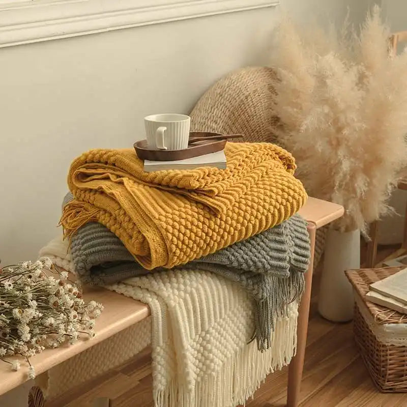 Khaki Knitted Throw Blanket