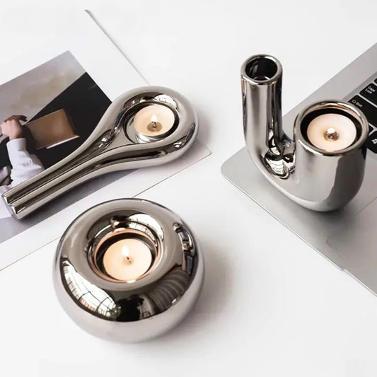 Electroplated Modern Silver Candle Holder