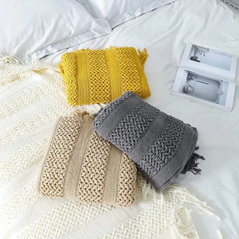 Khaki Knitted Throw Blanket