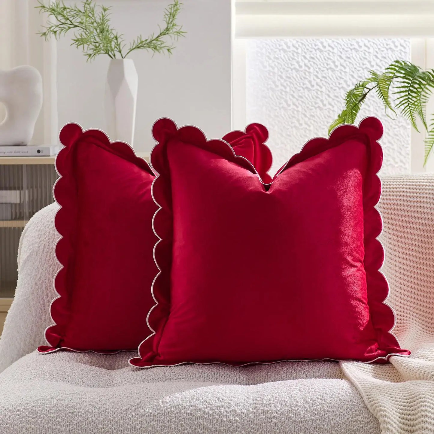 Scalloped Edge Velvet Pillow Cover