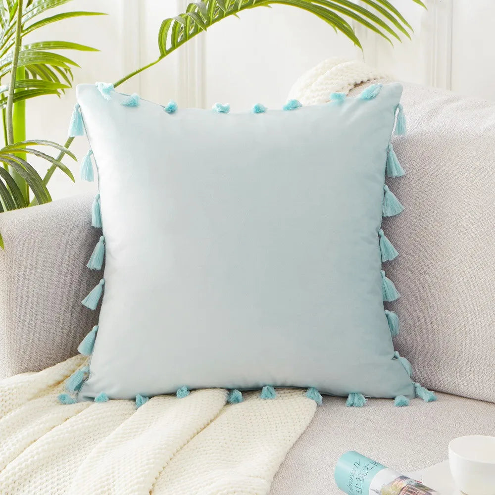 Solid Tassel Plush Pillowcase