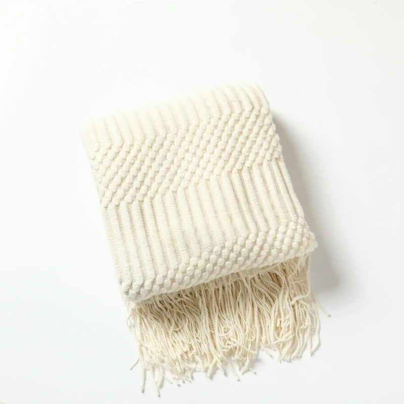 Geometric Striped Fringe Throw Blanket
