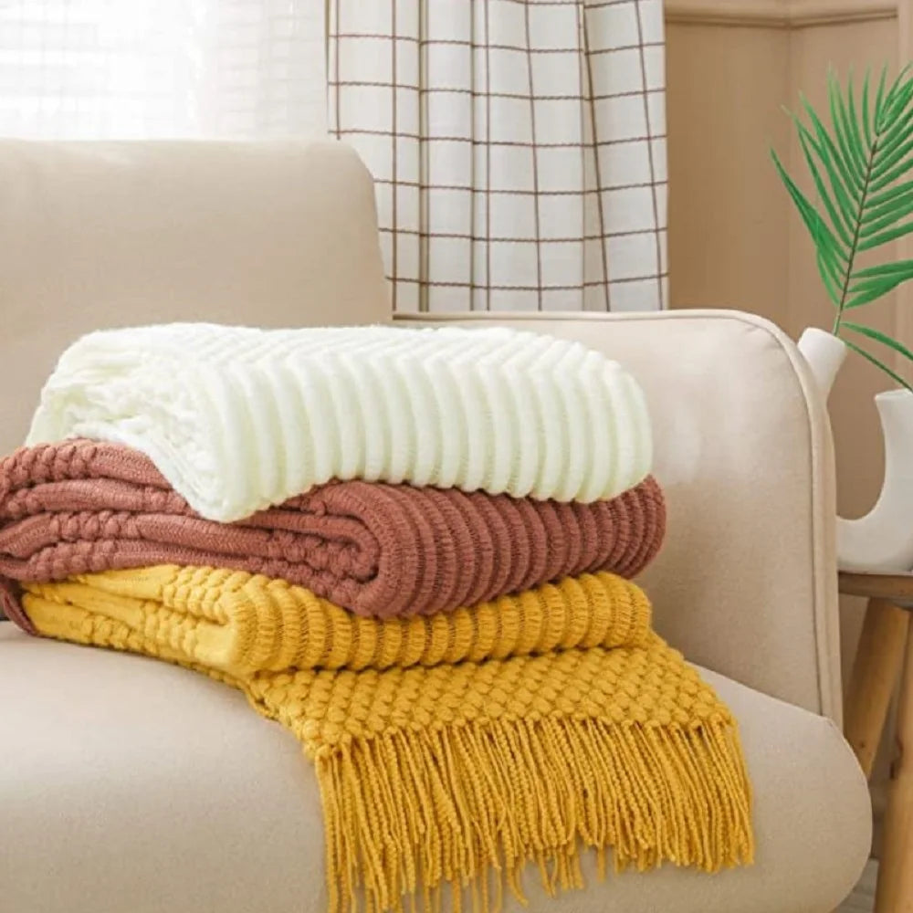 Geometric Striped Fringe Throw Blanket