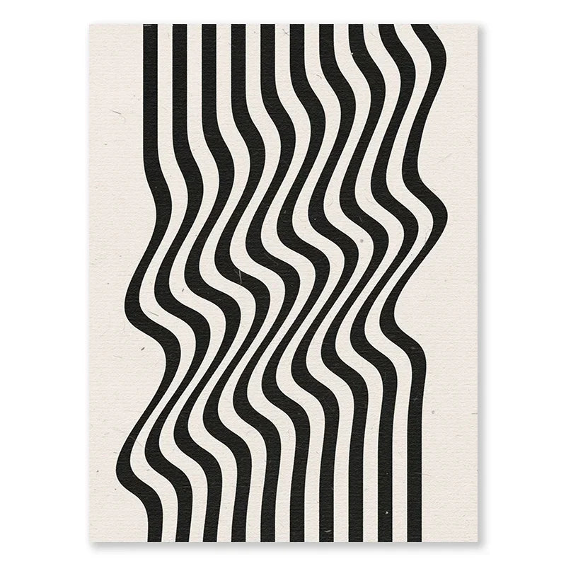 Black And White Geometic Wavy Wall Print