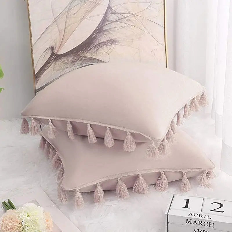 Solid Tassel Plush Pillowcase