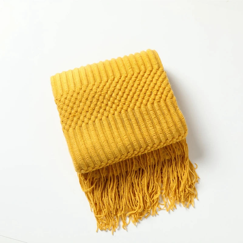 Geometric Striped Fringe Throw Blanket