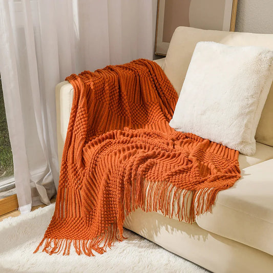 Geometric Striped Fringe Throw Blanket
