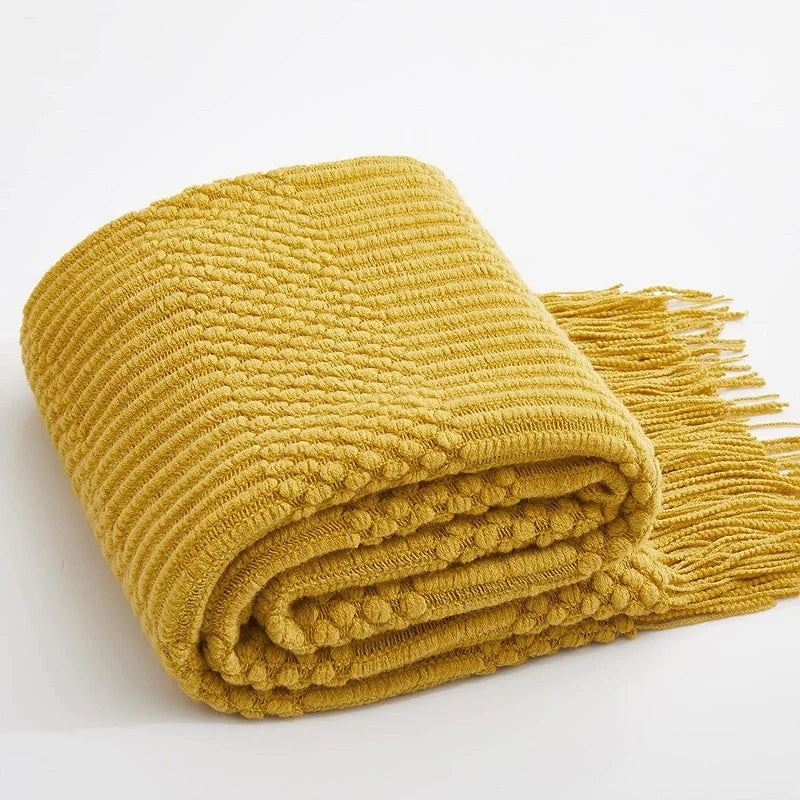 Geometric Striped Fringe Throw Blanket
