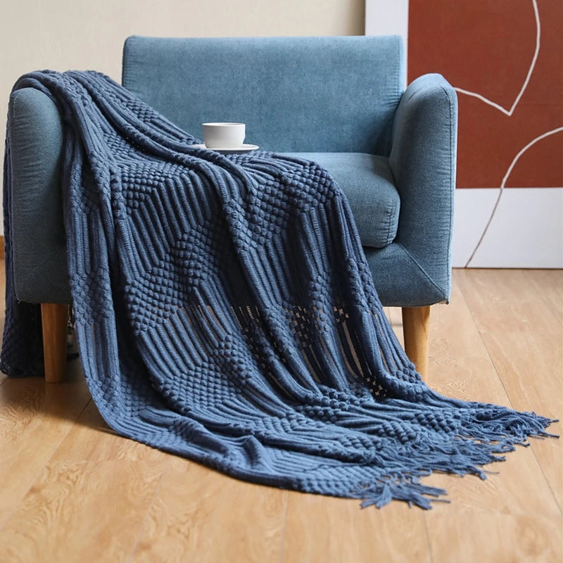 Geometric Striped Fringe Throw Blanket