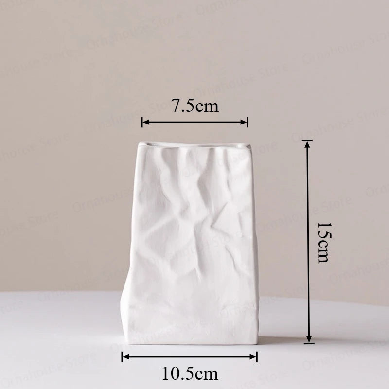 Nordic Crinkled Paper Bag Ceramic Vase