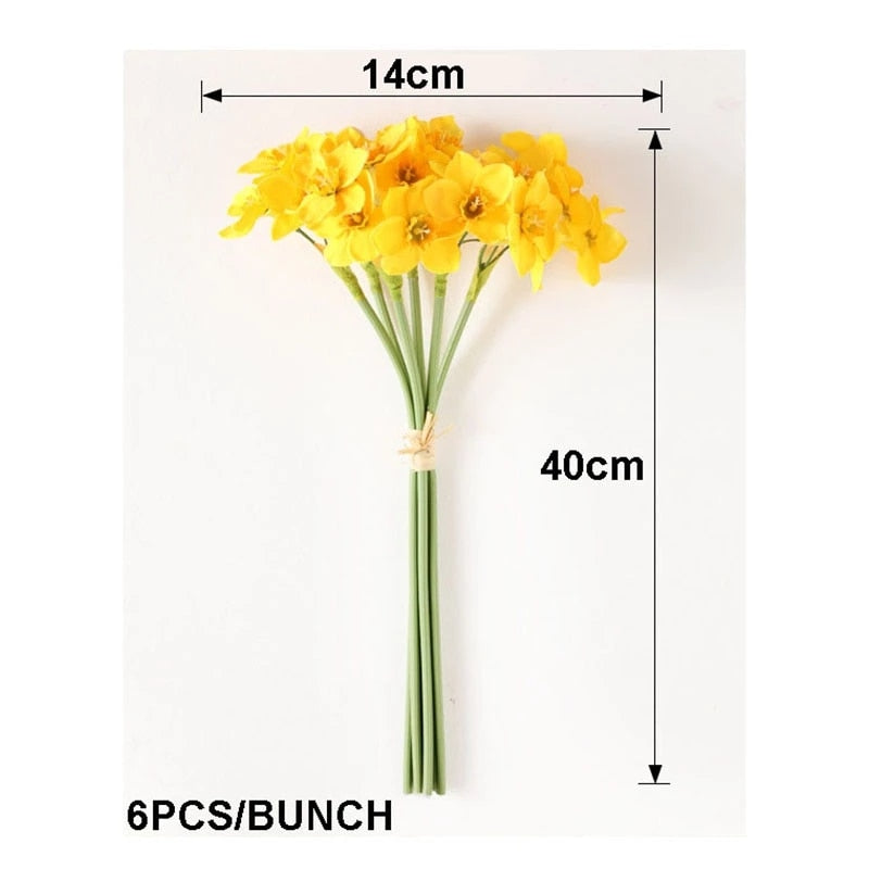 6Pcs bunch White Artificial Narcissus Flower Bouquet