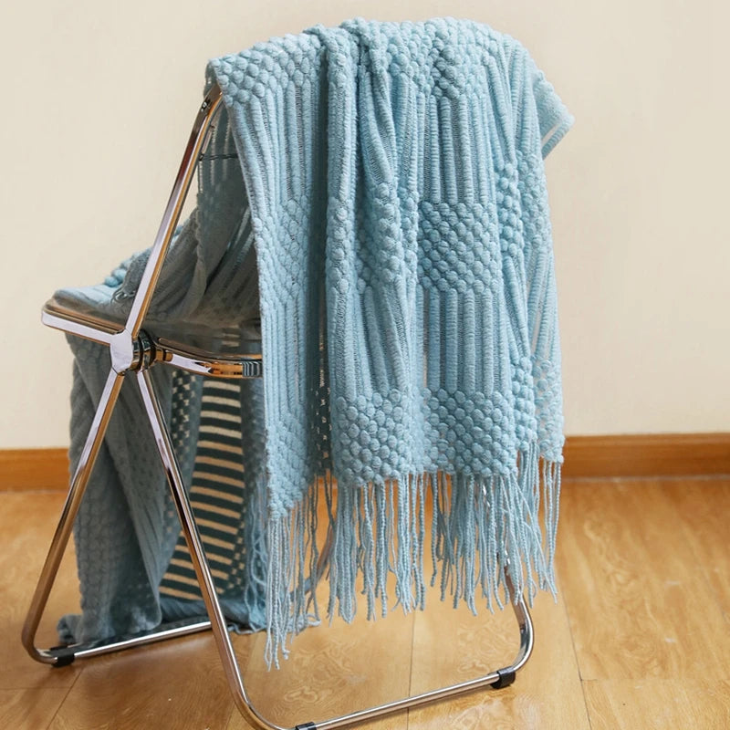 Geometric Striped Fringe Throw Blanket