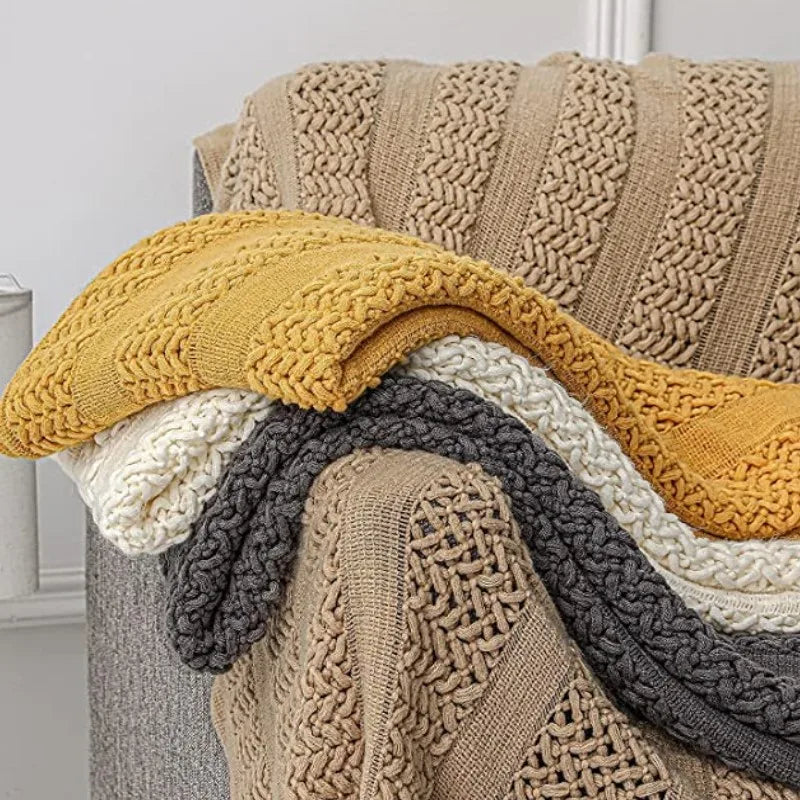 Khaki Knitted Throw Blanket