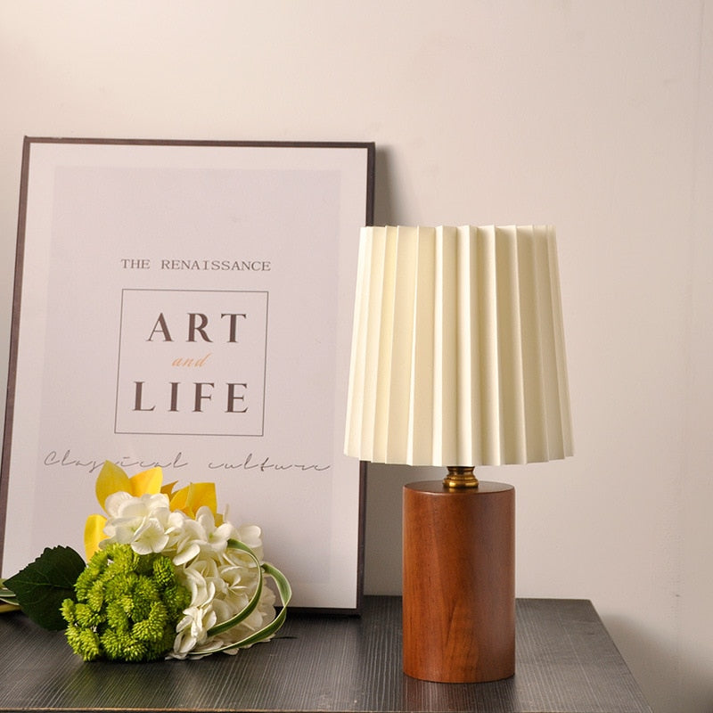Nordic Wooden Pleated Table Lamp