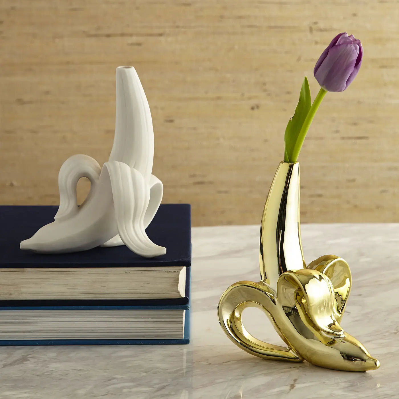 Ceramic & Gold Banana Flower Vase