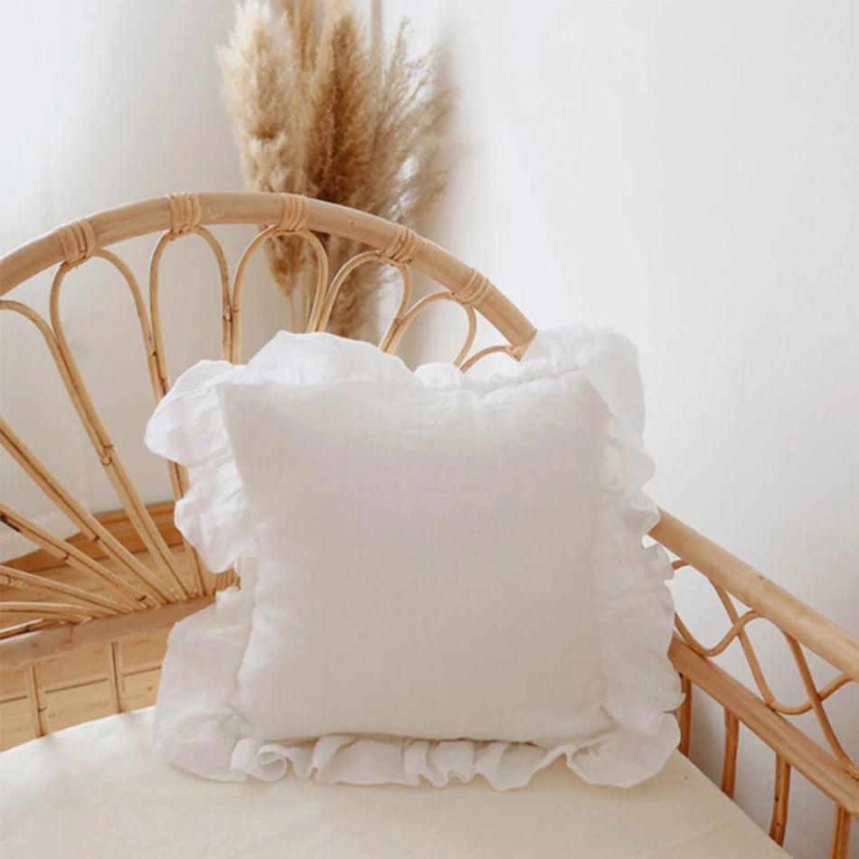 Set of 2 Linen Ruffle Pillow case