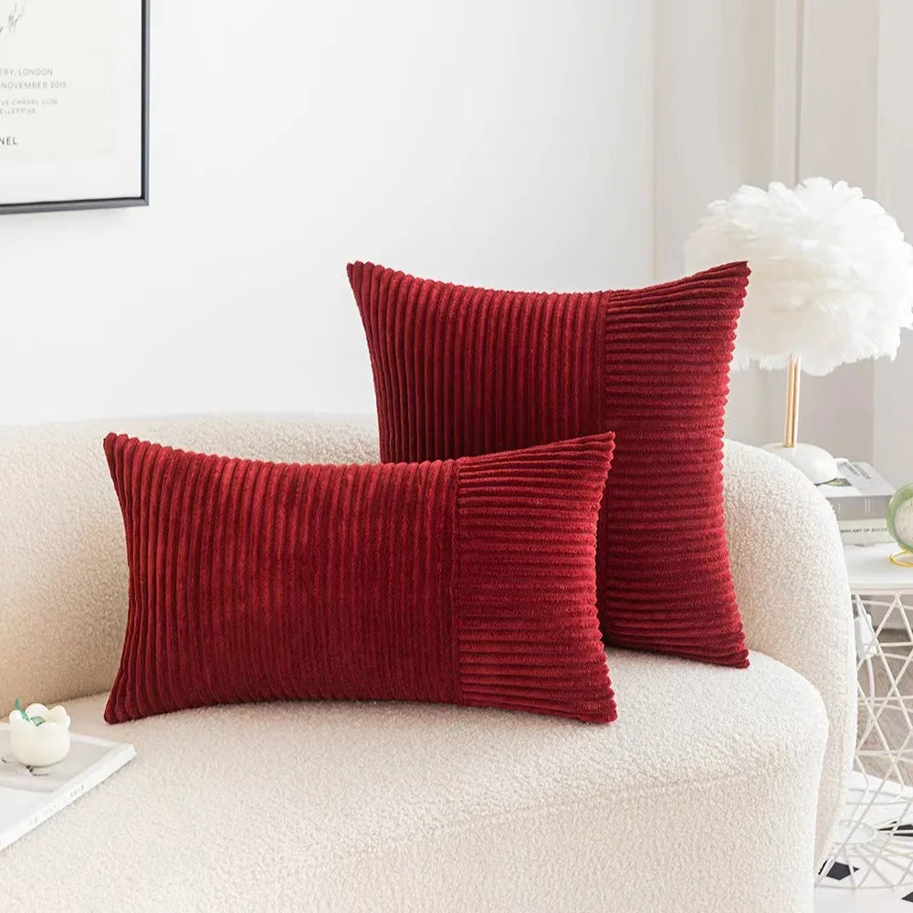 Striped Pattern Corduroy Pillow Case