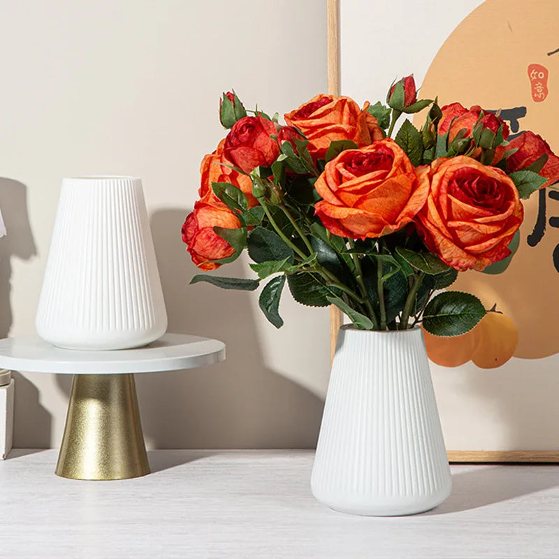 Modern White Geometric Fluted Vase