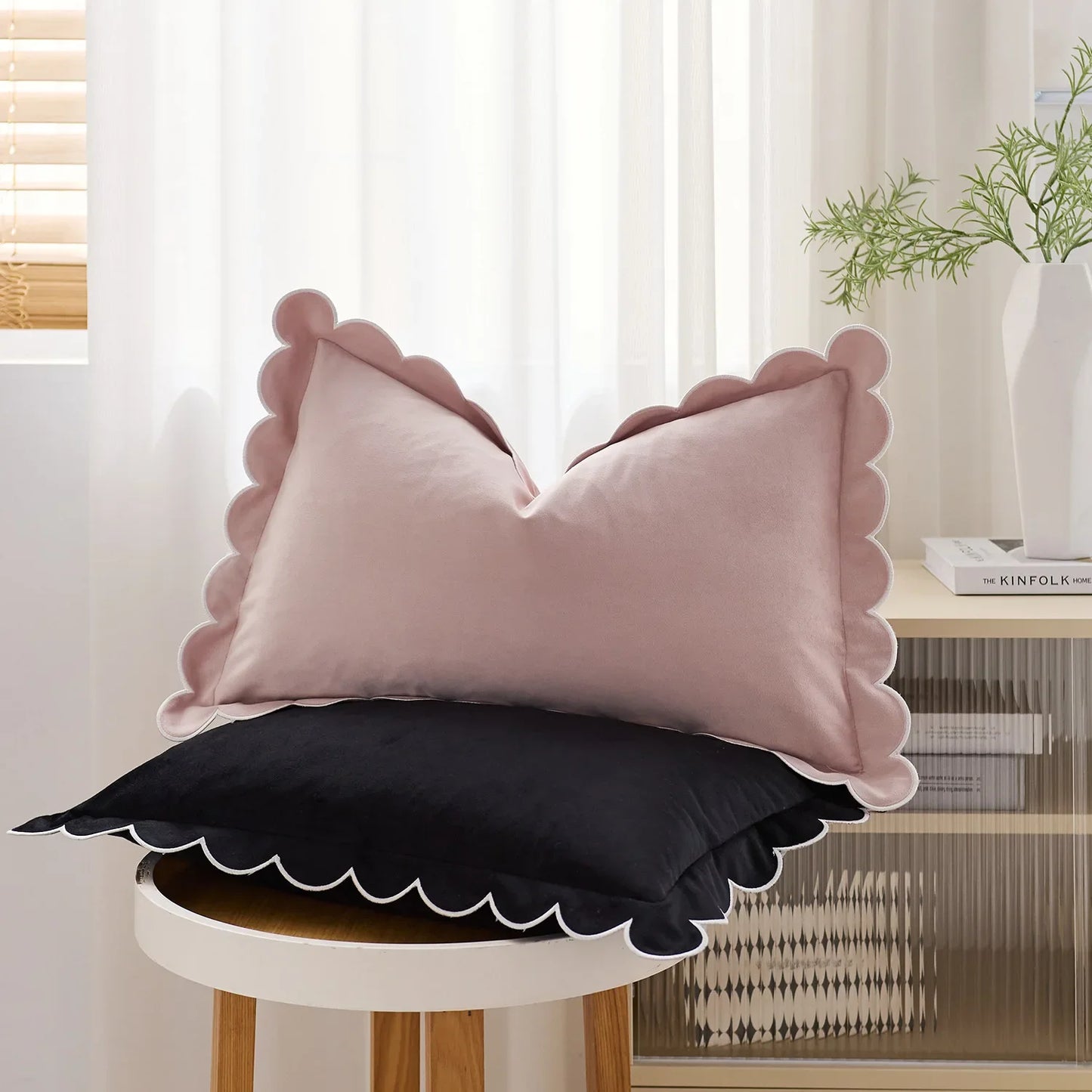 Scalloped Edge Velvet Pillow Cover
