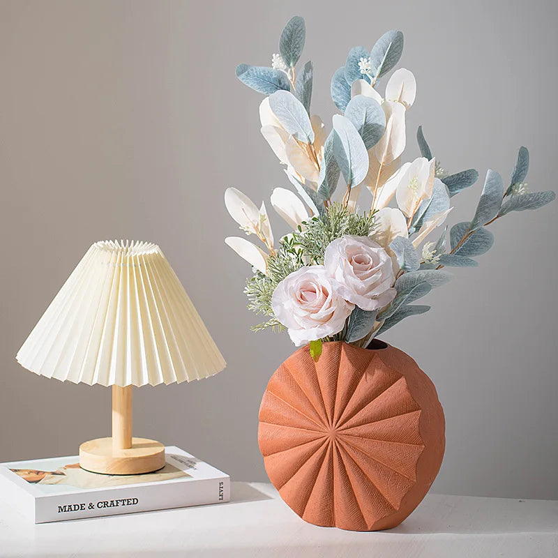 Terracotta Ceramic Sunflower Pattern Vase