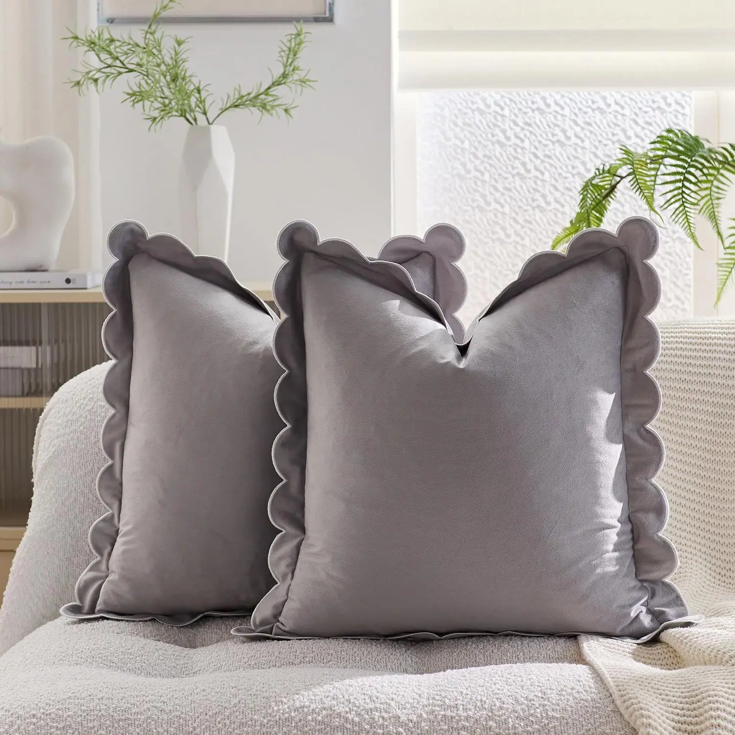 Scalloped Edge Velvet Pillow Cover