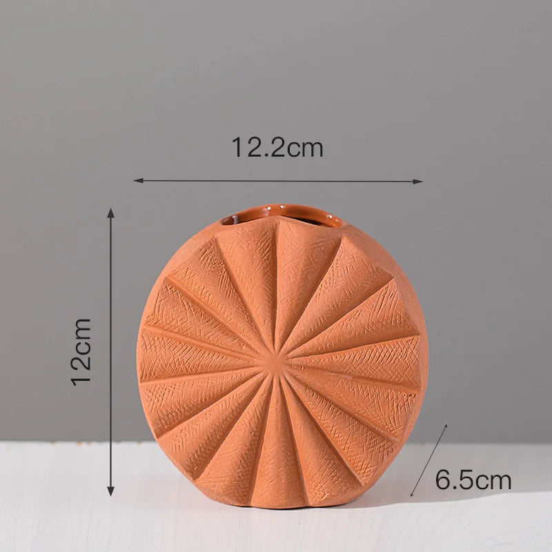 Terracotta Ceramic Sunflower Pattern Vase