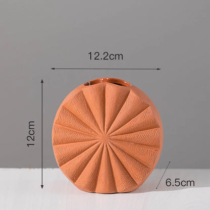 Terracotta Ceramic Sunflower Pattern Vase