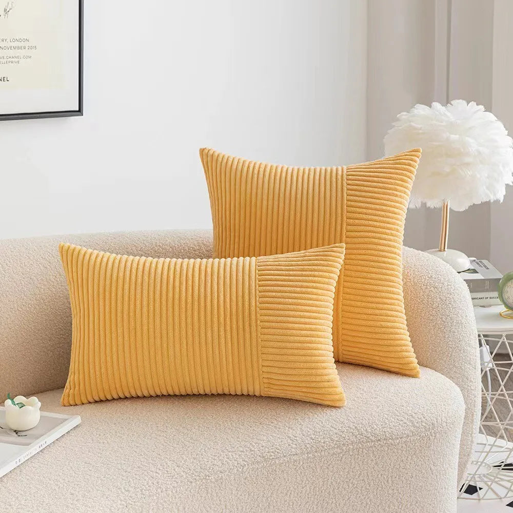 Striped Pattern Corduroy Pillow Case