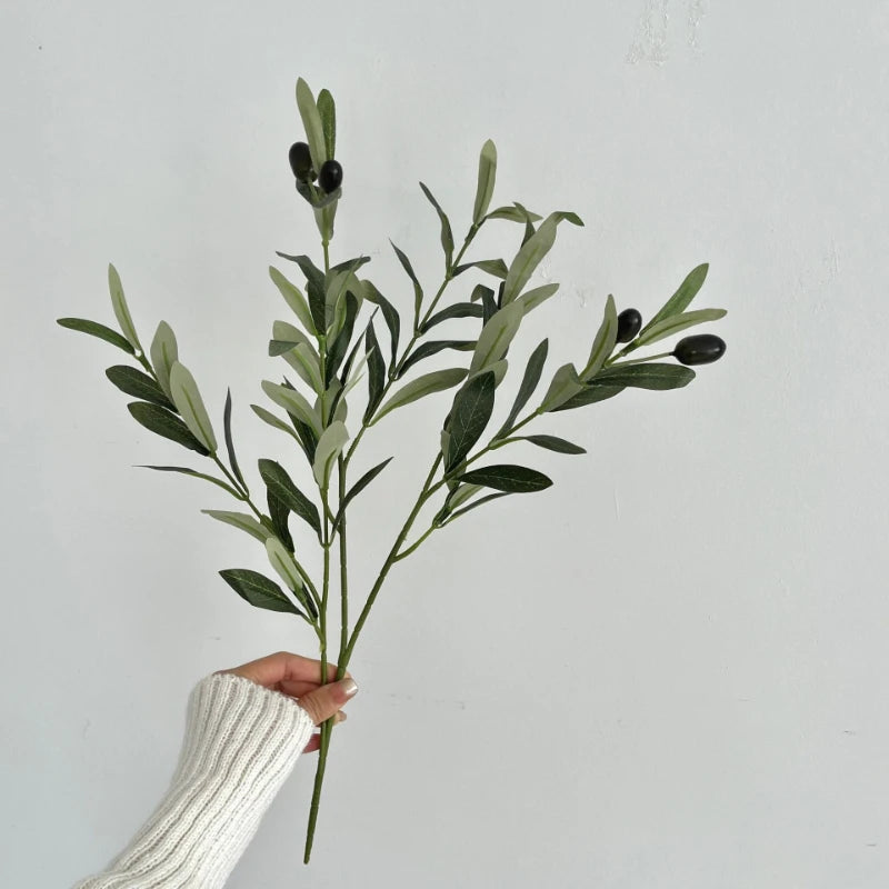 45cm 4-Fork Artificial Fruit Olive Leaf Branch