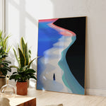 Blue Abstract Beach Person Walking Wall Print