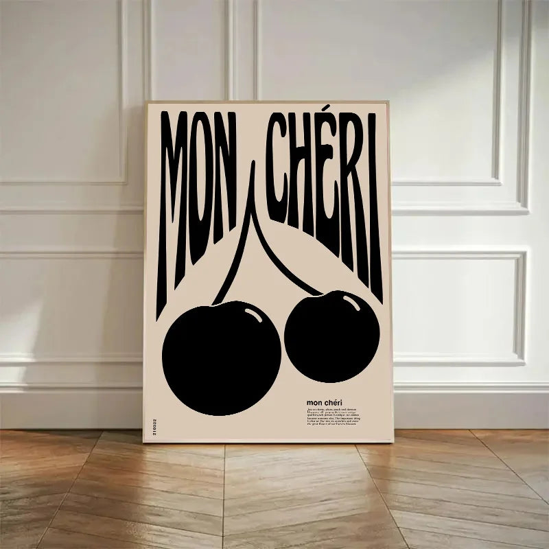 Retro Black and Red Cherry Mon Cheri Wall Print