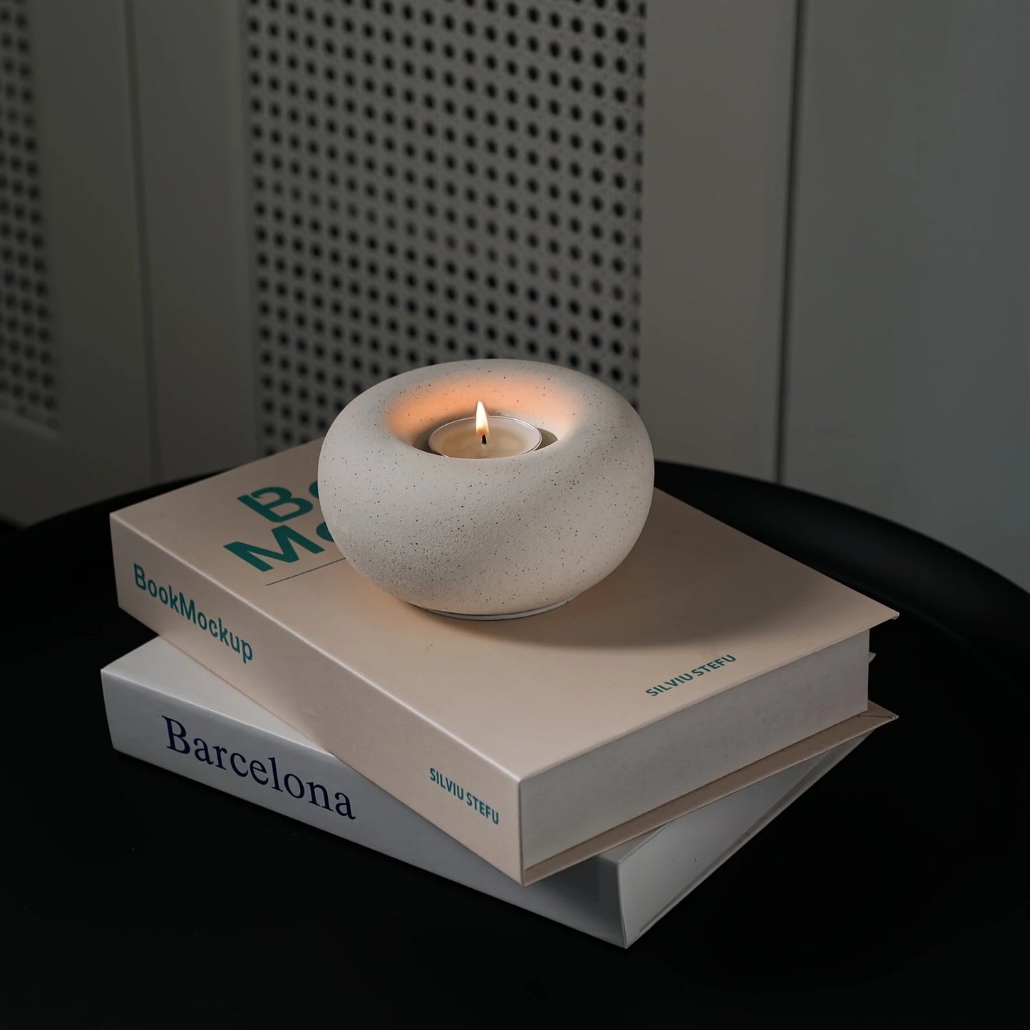 Round Stone Shaped Ceramic Candle Holder