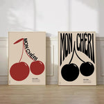 Retro Black and Red Cherry Mon Cheri Wall Print